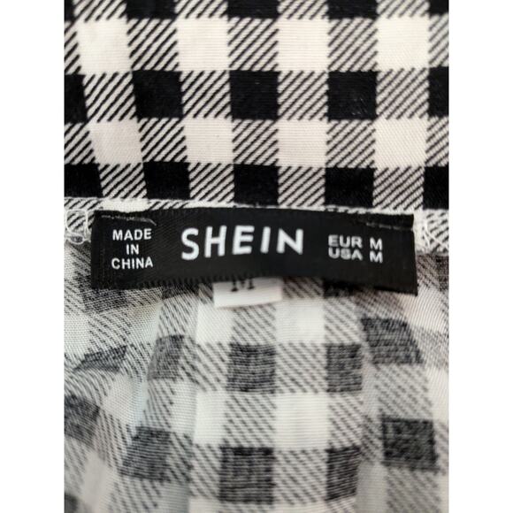 Shein Plaid Mini Dress Black White Summer Short Sleeve Button Size Medium - Picture 7 of 10
